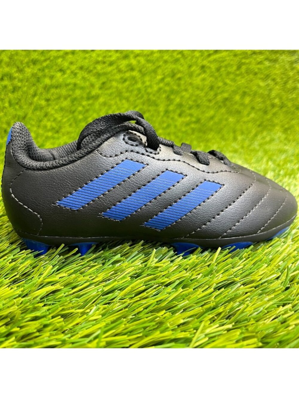 Adidas Goletto VIII FG Boys Size 10K Black Blue Running Leather‎ Soccer Cleats
